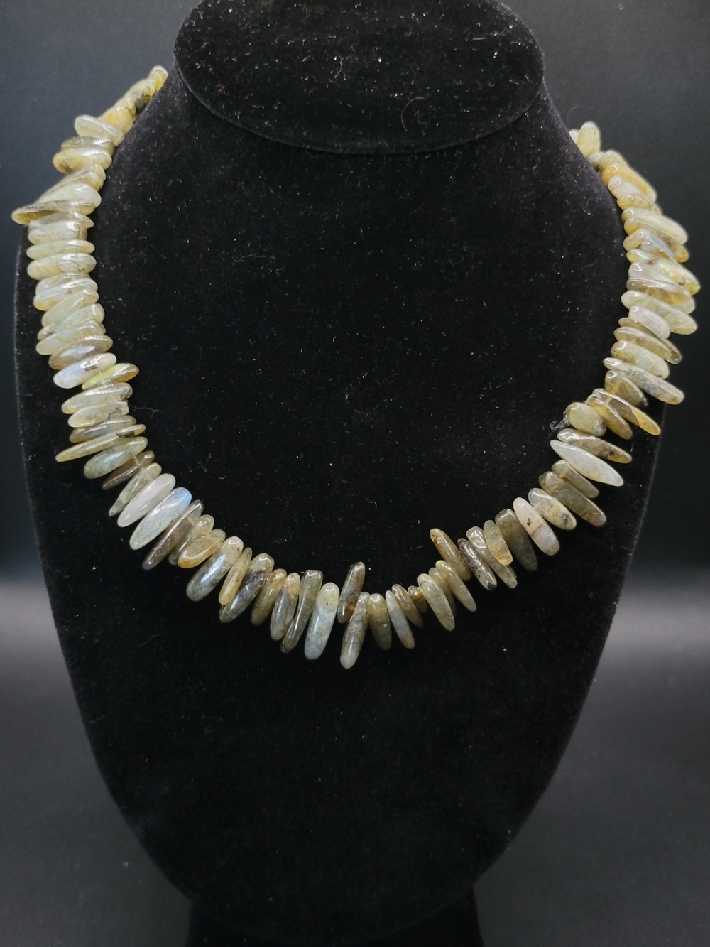 Labradorite Spike Bead Necklace - Gray-Green